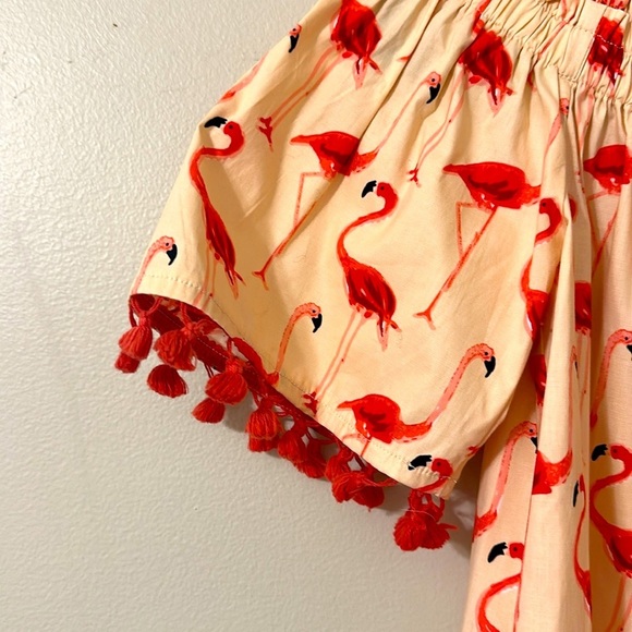 Jade Womens Cream & Red Flamingo Cotton Top Fringe Trim Sz Small Preppy Coastal - Picture 3 of 8